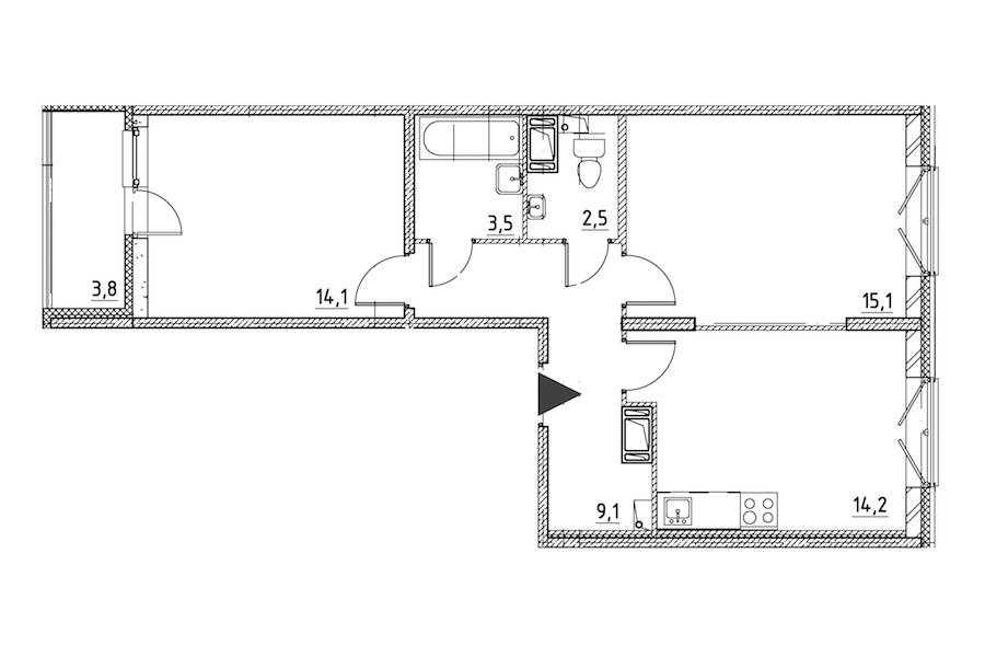 2-комнатная квартира 61.3 м², 9/12 эт., ЖК «Квартал Che»